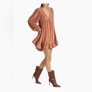 Free People Estella Long Sleeve Velvet Minidress in Oceana